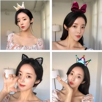 파티 공연 응원 왕관 리본 고양이 귀 머리띠, 블랙