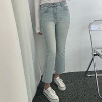 뜨개진 여성용 인밴딩 밑단컷팅 부츠컷 바포트데님 청바지