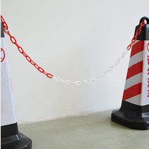플라스틱체인 사슬 안전줄 주차금지 통제줄 3M, 화이트 - 레드, 1개