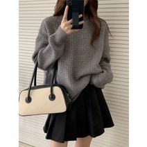 두툼한 니트 여성스러운 소품 와플 탑 가을겨울 루즈핏 아우터
