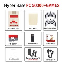 레트로 비디오 게임 콘솔 하이퍼 베이스 FC 내장 듀얼 시스템 박스 및 50000 + 4K UHD 스마트 박스 PS1/PSP/DC/N64 용, 03 FC-500G-218W2_04 미국