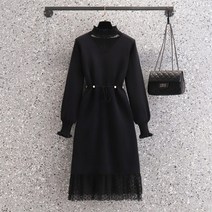 Mao여성 진짜 샷 니트 드레스 가을 겨울 하프 터틀넥 기본 코트 무릎 중간 길이 블랙 드레스