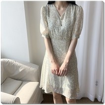여성 플라워 메이드 브이넥 쉬폰 원피스 2color