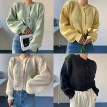 에이스토리 여성 데일리 벌룬소매 크롭 니트 가디건 귀여운 크롭니트