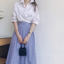 세인트이브 자체제작 ST0330 카라넥 스트라이프 플레어 롱원피스
