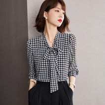 하운드체크 리본 블라우스 하늘비즈 A31 G416U795