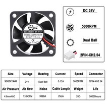 가스배출 화목난로흡출기 고기 환풍 창틀SXDOOL-5015 5CM 냉각 팬 50mm 50x50x15mm DC 12V 24V 슬리브, 04 24V Dual Ball