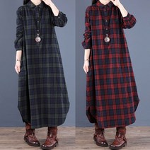 은창)폴인 무드 체크 카라 롱원피스 루즈핏 가을 겨울 g