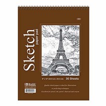 BAZIC 스케치 패드 50장 15.2 x 20.3cm(6 x 8인치) 상단 바인딩 나선형 스케치북 드로잉 패드 아티스트 어린이 학교용 스케치 종이 컬러링 북 1팩, 30 Sheets - 9 x12, 1-Pack