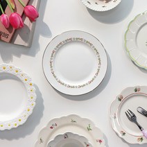 위즐리 빈티지 엔틱 플라워 플레이트 카페 디저트 브런치 접시, 민트 플라워 접시