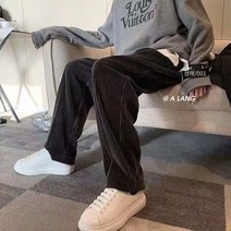 Mao 봄 새로운 펜던트 코듀로이 바지 남성 스트레이트 느슨한 홍콩 스타일 캐주얼 바지 블랙 와이드 레그 바지