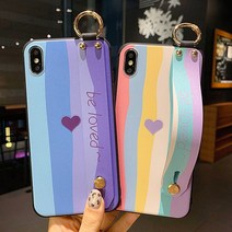 신서엔코 샤오미 홍미노트10케이스 홍미노트10프로케이스 Xiaomi Phone Case SCS-1538 하트 레인보우 핸드 스트랩 휴대폰 케이스