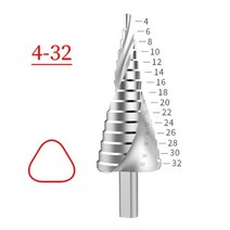 hss 티타늄 코발트 센터 펀치 4-32 HSS 코팅 단계 드릴 비트 나선형 그루브 고속 강철 도구 나무 금속 구멍 커터 콘 드릴링, [02] 4-32mm 15steps