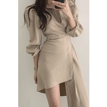 예복원피스 아나운서 우아한 긴팔 셔츠 드레스 여성용 새로운 프랑스 스타일 불규칙한 허리 포옹 가을