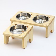 캣토피아 강아지 원목식탁 고양이 밥그릇 1구 2구 3구 스텐식기 세트 소형견물그릇, 2구(스텐식기포함), 11cm