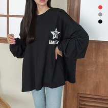 빅걸스토리 여성 빅사이즈 별 레터링 나염 오버핏 캐주얼 박스티셔츠