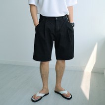 [맨즈북] 통 스탠다드 여름 남자 일자 청반바지 5부 데님 중청 흑청