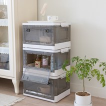 이동식 접이식 양문형 적층가능 오픈 폴딩 리빙박스 보관함 1+1, 2개, 화이트 L