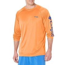 Columbia 남성용 PFG 터미널 태클 UPF 50 긴팔 낚시 티셔츠 블랙/쿨 그레이 로고 1X, XX-Large, Bright Nectar/Vivid Blue Logo