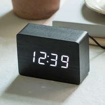 플라이토 직사각 우드 인테리어 LED 탁상시계, 직사각 블랙