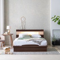 동서가구 세린 편백선반 LED 평상형 퀸 수납침대 (9존독립매트리스), 월넛