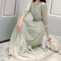 드레스날다 오드리 캉캉 셔링 브이넥 롱 원피스(mops1303)