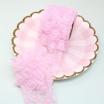 5 야드 6cm 8cm 10cm 12cm 폭 3D 쉬폰 장미 꽃 자수 레이스 트림 리본 패브릭 DIY 바느질 메쉬 액세서리 린넨코튼원단, 6cm x 5yards, 03 Pink