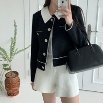 [랜덤플레이] 배색 카라 버튼 크롭 자켓