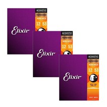 어쿠스틱 기타 입문용 어쿠스틱 기타 인청동 용 Elixir 스트링 12-53 10-47 3 세트, 02 3SET 16052 12-53