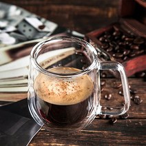 [로하티 손잡이 이중 유리컵 300ml 커피잔 머그컵, free