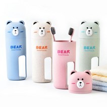 오네뜨 곰돌이모양 양치컵세트 휴대용 칫솔통, 그린