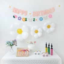 GAM 플라워 버터플라이 가랜드 데이지 풍선 생일파티세트, A 핑크데이지 가랜드세트