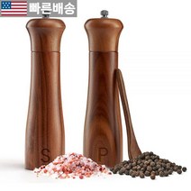 [FANATU 정품] 나무 소금 및 후추 그라인더 세트 - 20.3cm(8인치) 아카시아 분쇄기 그라인더 굵기 조절 가능 스푼 클리너 도구 추가 쉐이커 선물로 적합 605326, Curved Grinder
