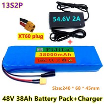 전기 자전거 배터리 48V 38ah 13s2p 18650 배터리 1000W 고전력 54.6mah 38000v eBike 전기 자전거 BMS 및, 02 XT60-DC CAR