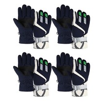 4쌍 아동용 스키 장갑 방풍 따뜻한 유아용 스노우 장갑 조절 가능한 버클 포함, Navy Blue