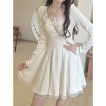 Kawaii-레이스 니트 드레스 여성 솔리드 패치 워크 슬림 스웨터 캐주얼 패션 파티 미니 겨울 상품