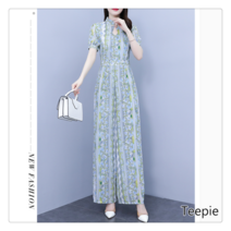 티피/Teepie 여자 시폰 프린트 반팔 점프슈트 여름 와이드 팬츠