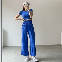 어멜리스 여성용 얼음 크롭 와이드 트레이닝 투피스 세트 (3color)