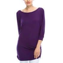 ellahebe 엘라헤베 우먼 보트넥 사이드 셔링 7부 티셔츠 Made in USA 7부티셔츠