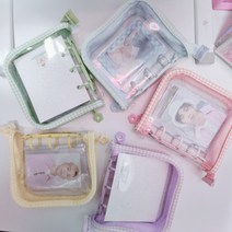 다니샵 3공 지퍼 포토카드 바인더 포카 다이어리 미니 앨범 속지포함, 체크그린