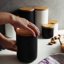 별도표기 커피 원두 캐니스터 분쇄원두보관 밀폐 보관 용기 통 보관함 우드 도자기, 블랙, 대형