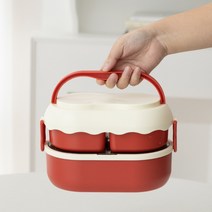루미퓨어 2단 귀여운 케이크 스텐 런치박스 도시락 통 수저, 레드벨벳, 1개
