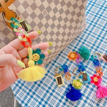 스마일 네온컬러 플라워 꽃 태슬 키링 에코백 악세사리 백참 열쇠고리 참장식