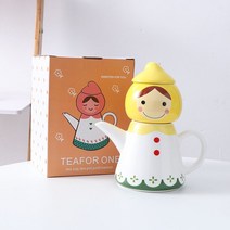 도자기 주전자+컵 일체세트 손잡이 찻주전자 뚜껑포함 대용량 창의적 귀여운 캐릭터 티포트 설탕 포트 물컵 우유 커피 가정용 선물용, 옐로우-bakuu