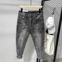 남자슬림핏청바지 천방 하우스 그레이 구제 워싱 숓 일자 데님 남성 대미지 아플리케 겨울 가을 타입 2797323100