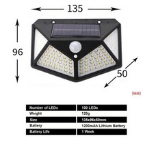 태양광 가정용 열패널 충전기 야외 정원 램프 인체 유도 벽 램프 네면 충전, 100led 블랙
