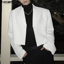 남성 블레이저 솔리드 옷깃 Streetwear 긴 소매 원 버튼 자르기 코트 남성 2021 세련된 새틴 캐주얼 정장 재킷 S-5XL INCERUN