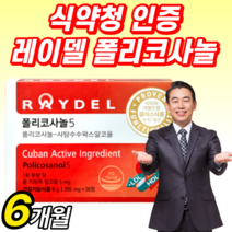 식약청 공식 인증 레이델 폴리코사놀5 쿠바 산 정품 사탕 수수 왁스 알코올 식약처 인정 폴리 코사놀 혈중 콜레스테롤 보조제 혈압 조절 김명민 보조제 홈쇼핑 영양제 사은품 제품 식품, 6박스, 200mg X 30정