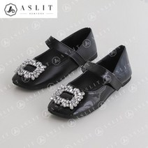 애슬릿 애슬릿 여성 벨크로 메리제인 사각 큐빅 장식 플랫