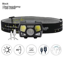 고휘도 손전등 led 소형 써치라이트 20000 루멘 LED 헤드라이트 슈퍼 브라이트 모션 센서 핸즈프리 강력 USB 충전식 방수 전조등, 검은색